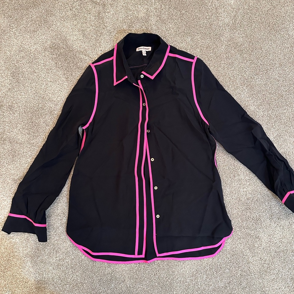 Juicy Couture Black Button Down with Pink Piping